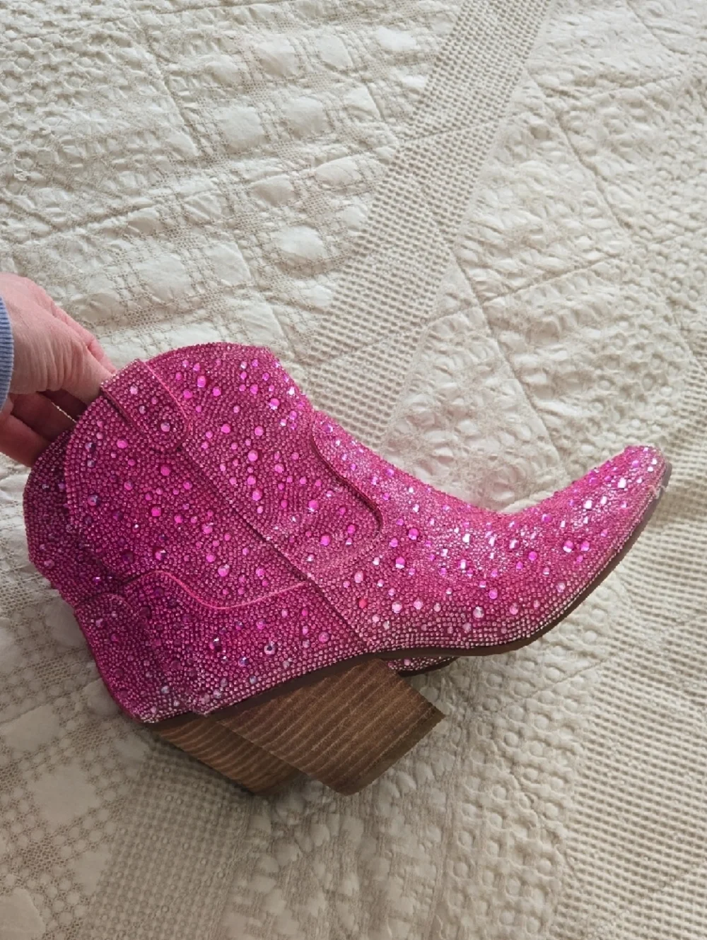 Hot Pink Rhinestone Cowgirl Western Sparkly Ankle Boots Size 7